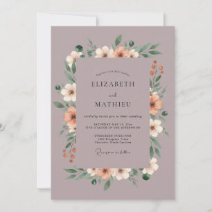 Flieder-Mauve-Aprikosen-Pfingstrosen-Hochzeit Einladung