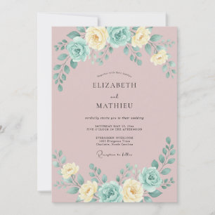 Flieder-Mauve-Aqua-Pfingstrosen-Hochzeit Einladung