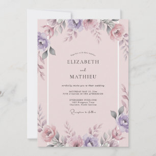 Flieder-Mauve-Flieder-Wildblumen-Hochzeit Einladung