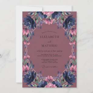 Flieder-Mauve-Indigo-Ranunculus-Eukalyptus-Hochzei Einladung