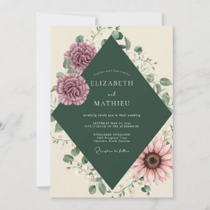 Flieder-Mauve-Pfingstrose-Blatt-Hochzeit Einladung