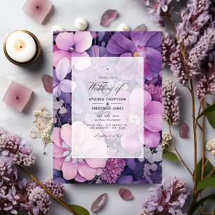 Flieder-, Mauve- und Silber-Blumenhochzeit Einladung