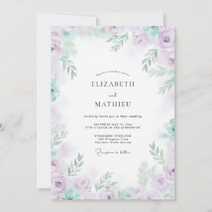 Flieder-Minz-Pfingstrosen-Hochzeit Einladung