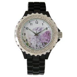 Flieder-Monogramm-Uhr | Florales Rhinestone-Zeitst Armbanduhr