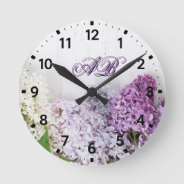 Flieder-Monogramm-Wanduhr | Personalisierte Blumen Runde Wanduhr