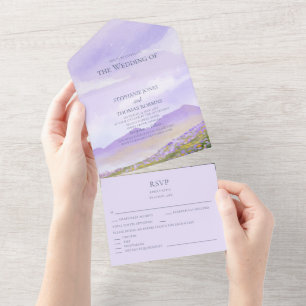 Flieder Nachthimmel Berglandschaft Alles in Einem All In One Einladung