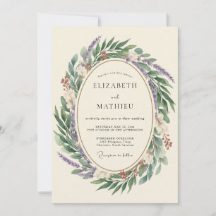 Flieder-Olivblatt-Eukalyptus-Hochzeit Einladung