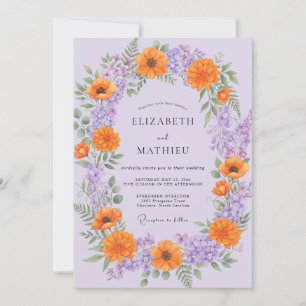 Flieder Orange Wildblumen-Hochzeit Einladung