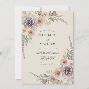 Flieder-Pfirsich-Blüten-Romanze-Hochzeit Einladung