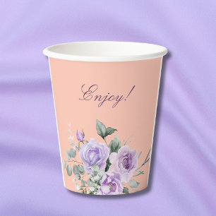 Flieder-Pfirsich-Pfingstrosen-Blumen-Baby-Party Pappbecher