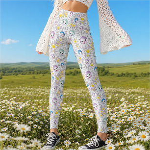 Flieder-Puppen-Gesichter-Muster in Gänseblümchen Leggings