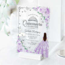 Flieder Purpur Aquarell Rosen Silber Quinceanera