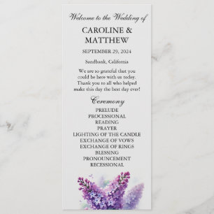 Flieder Purpur Blumen Elegante Moderne Hochzeit  Programm