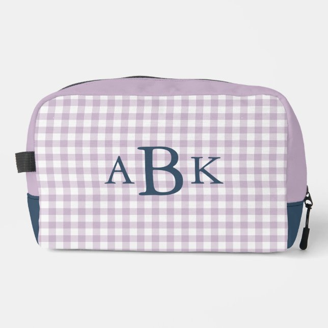 Flieder Purpur Gingham Monogrammiert Waschbeutel (Vorderseite)