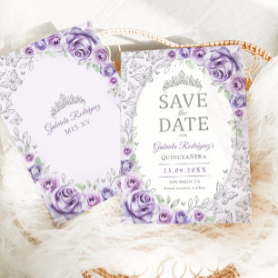 Flieder Purpur Silber Floral Quinceanera Save The Date