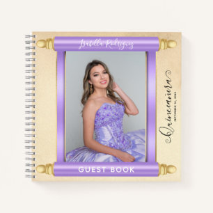 Flieder-Schriftrolle Foto Budget Quinceañera Gäste Notizbuch