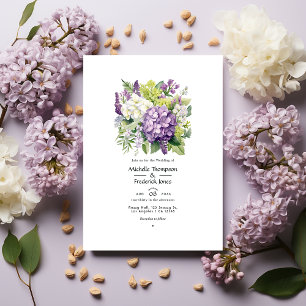 Flieder-, Sellerie- und weiße Blumenhochzeit Einladung