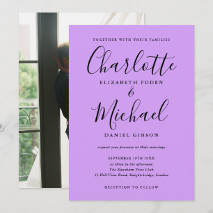 Flieder-Signatur-Schrift-Foto-Hochzeit Einladung