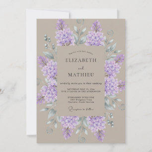 Flieder-Taupe-Aquarell-Hochzeit Einladung