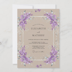 Flieder-Taupe-Reben-Hochzeit Einladung