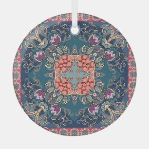 Flieder-Tulpenblumen, ornamentaler Blumenrahmen. Ornament Aus Glas