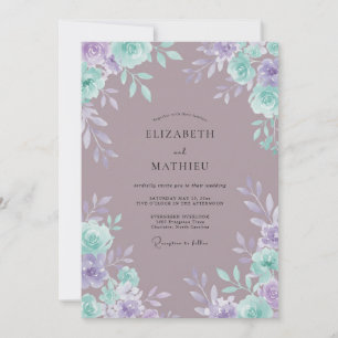 Flieder Türkis Florale Romanze Hochzeit Einladung