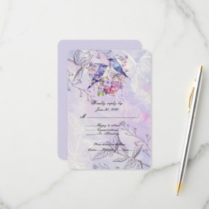 Flieder und Blaue Vögel RSVP Karte