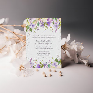 Flieder- und Lavendel-Lila-Rosen-Hochzeit Einladung