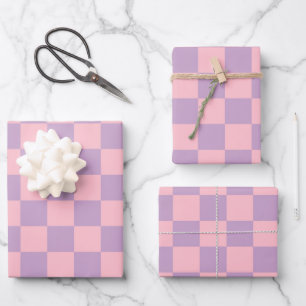 Flieder und Rosa Schachbrettmuster Geschenkpapier Set