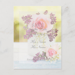 Flieder und Rosen Vintage Save the Date Hochzeit Ankündigungspostkarte