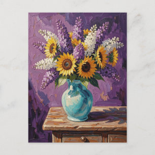 Flieder und Sonnenblumen Botanisches Design Postkarte