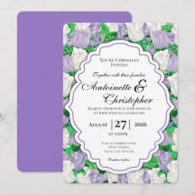 Flieder- und weiße Rosen-Hochzeitseinladung - Lila