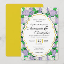 Flieder- und weiße Rosen-Hochzeitseinladung mit go