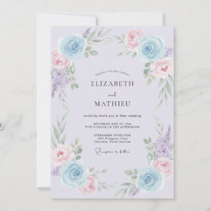 Fliederblaue Blütenromanze-Hochzeit Einladung