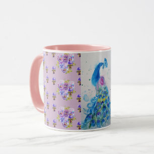Fliederblaue Pfauen-Mauve-Aquarell-Tasse Tasse
