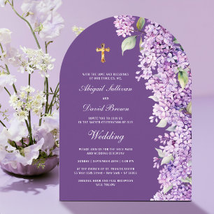 Fliederblumen auf lila Bogen religiöse Hochzeit Einladung
