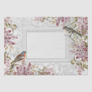 Fliederblumen-Vogel-Französischer-Ornamentrahmen-D Seidenpapier