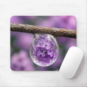 Fliederblüte gespiegelt in Regentropfen Mousepad
