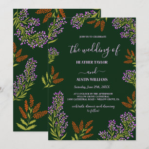 Fliederfarbene bunte Wildblumen-Botanical-Hochzeit Einladung