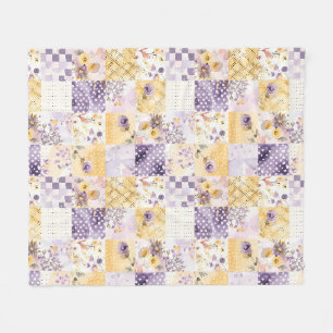 Fliederfarbene Gelbe Patchwork-Quiltdecke im Gingh Fleecedecke