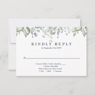 Fliedergrün Floral Navy Blau Hochzeit RSVP Karte