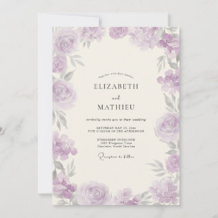 Fliederige malerische Blumenhochzeit Einladung