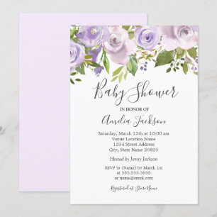 Fliederlila Aquarell-Blumen-Baby Shower Einladung
