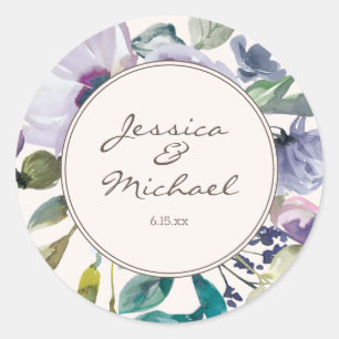 Fliederlila Aquarell Blumen Boho Hochzeit Runder Aufkleber