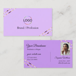 Fliederlila mit Rose Gold Linien Logo und Foto Visitenkarte