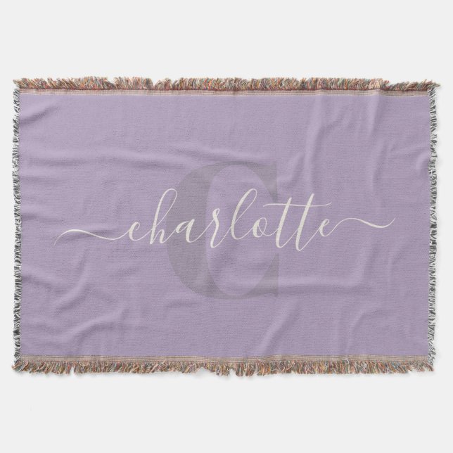 Fliederlila | Personalisiertes Skript Monogramm Na Decke (Vorderseite)
