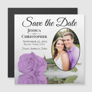 Fliederlila Rosen Save-The-Date Oval-Foto-Magnet Magnetkarte