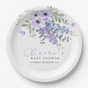 Fliederpurpur-Blumen-Baby-Party  Pappteller