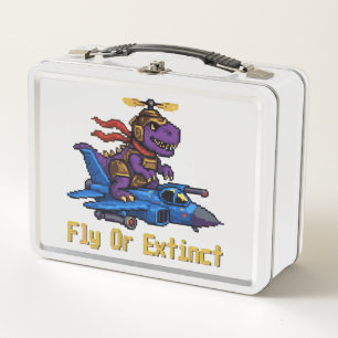 Flieg oder stirb Pixel-Art-Dinosaurier-Pilot-Kampf Metall Brotdose
