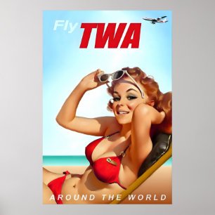 Flieg TWA Trans World Airlines Stewardess Bikini P Poster